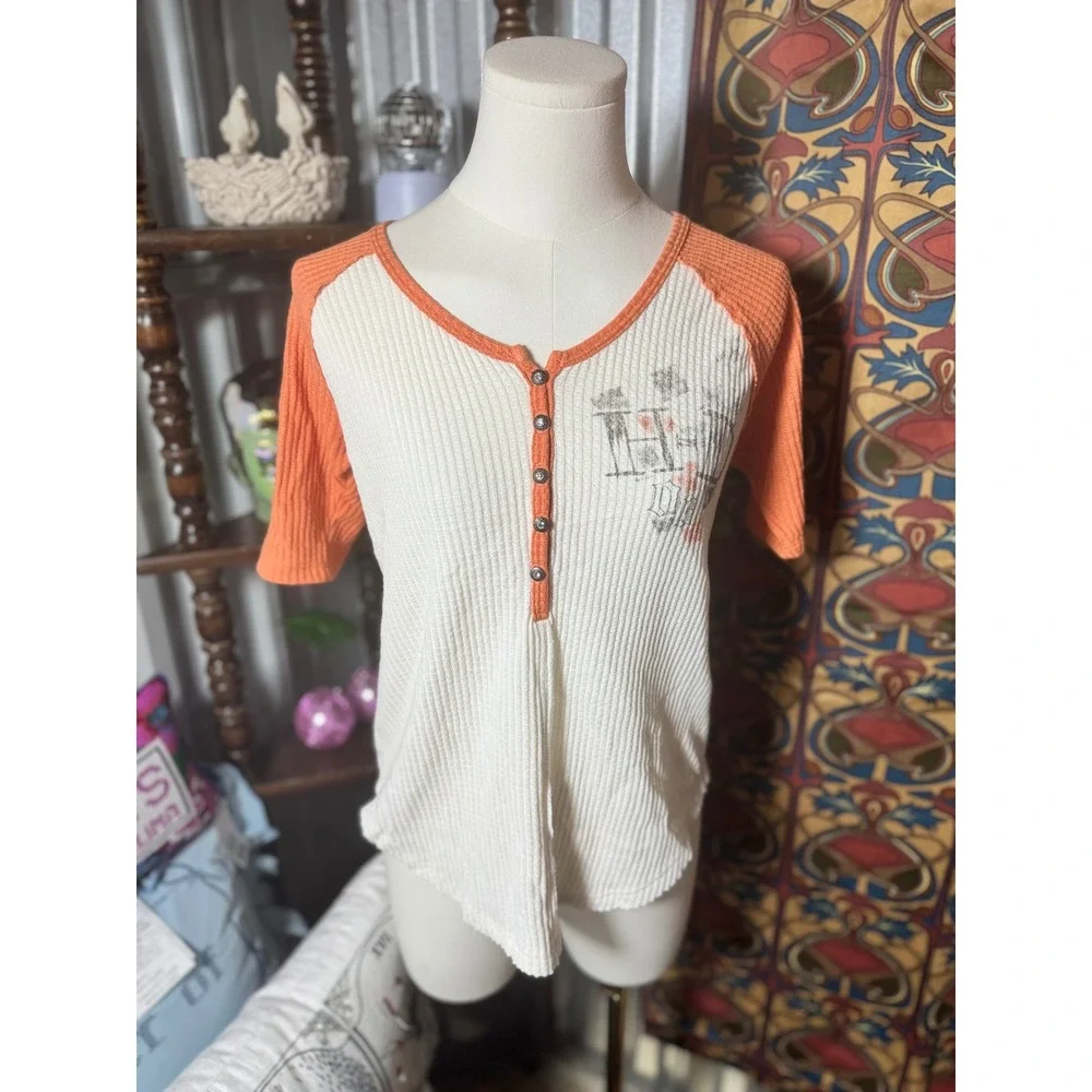 Harley Davidson Playa Del Carmen Mexico Thermal Top Orange White - Picture 1 of 3